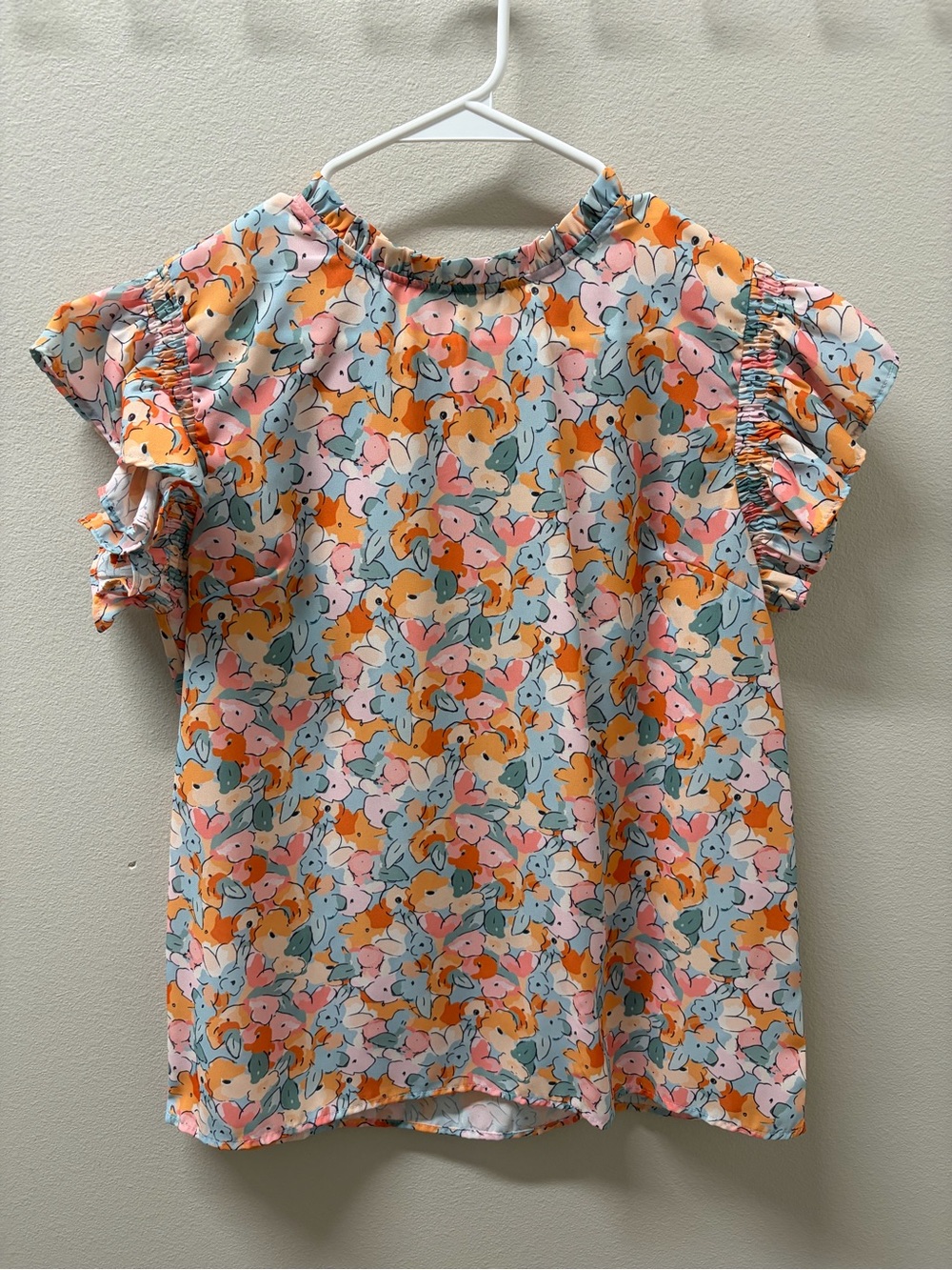 Floral Flutter Sleeve Top - Pink, Orange & Teal